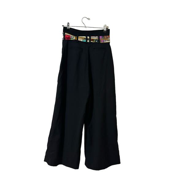 ZIMMERMANN Pants Black Wool High Waist Wide Leg Pleat Colorful Silk Belt size 6 - Picture 4 of 11